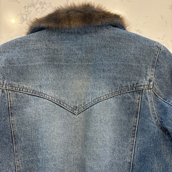 VTG‎ 80s Style NY Classics Brown Fur Lined Denim Blue Jean Jacket Boho Retro SM - Picture 6 of 10